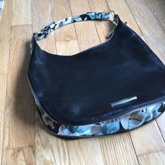 Jack French London Black Leather Shoulder Bag Expandable Purse Floral - Picture 6 of 6